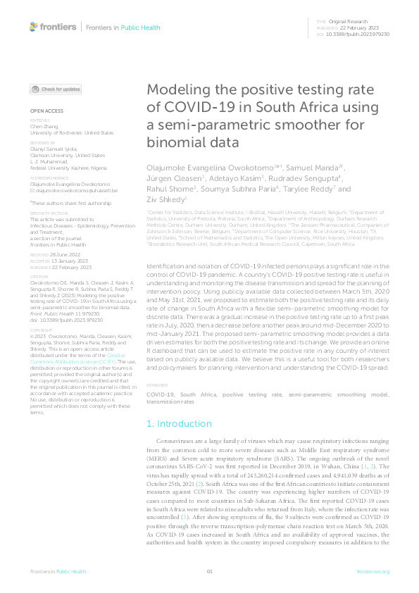 Modeling the positive testing rate of COVID-19 in South Africa using a semi-parametric smoother for binomial data Thumbnail