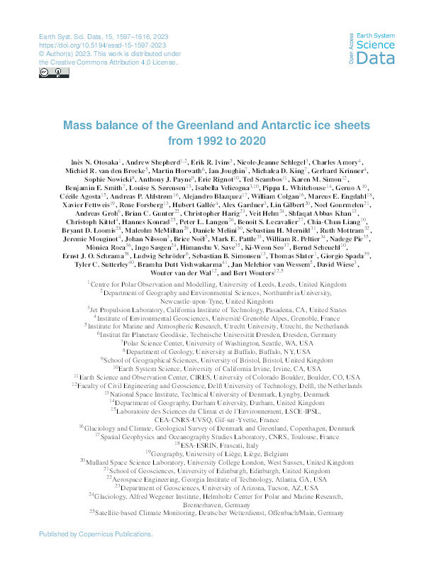 Mass balance of the Greenland and Antarctic ice sheets from 1992 to 2020 Thumbnail