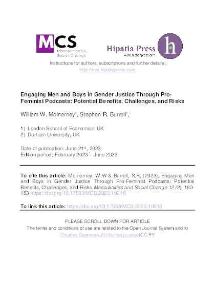 Engaging men and boys in gender justice through pro-feminist podcasts: Potential benefits, challenges, and risks Thumbnail