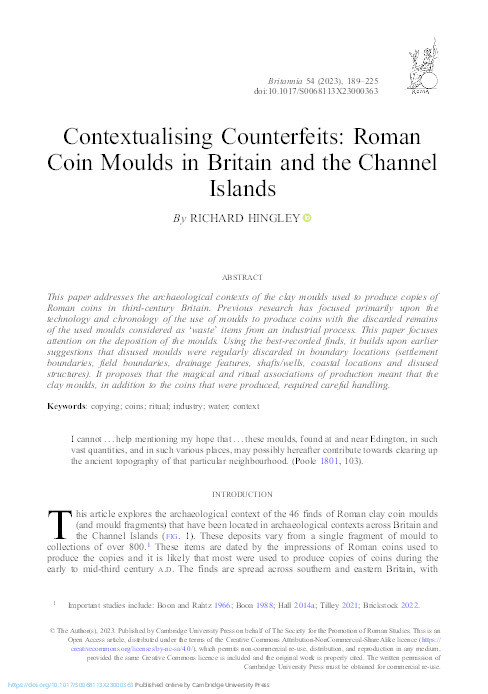 Contextualising Counterfeits: Roman Coin Moulds in Britain and the Channel Islands Thumbnail