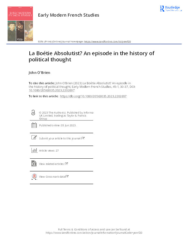 La Boétie Absolutist? An episode in the history of political thought Thumbnail