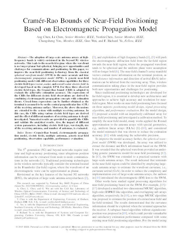 Cramér-Rao Bounds of Near-Field Positioning Based on Electromagnetic Propagation Model Thumbnail