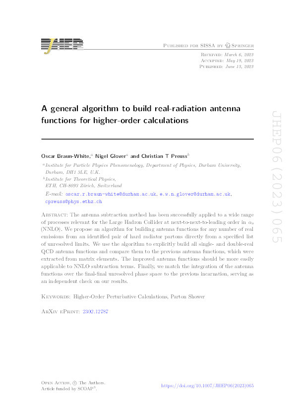 A general algorithm to build real-radiation antenna functions for higher-order calculations Thumbnail