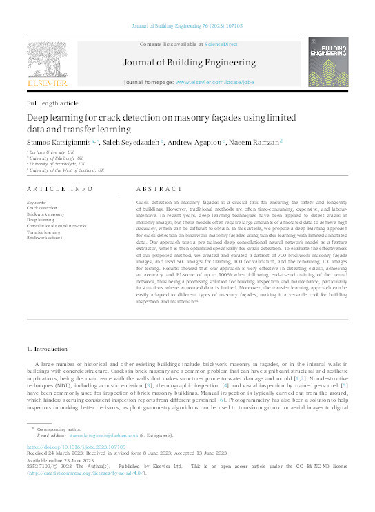 Deep learning for Crack Detection on Masonry Façades using Limited Data and Transfer Learning Thumbnail