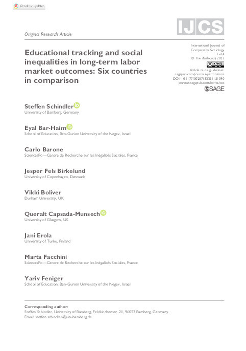 Educational tracking and social inequalities in long-term labor market outcomes: Six countries in comparison Thumbnail