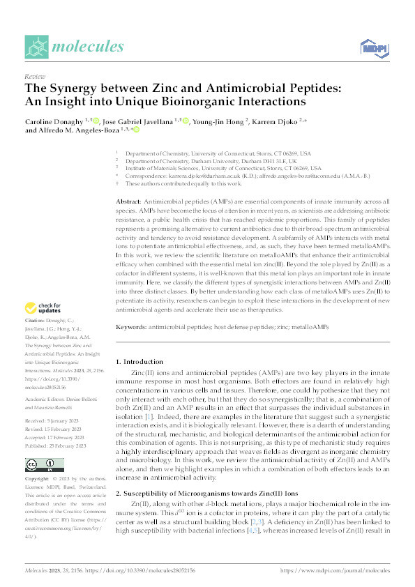 The Synergy between Zinc and Antimicrobial Peptides: An Insight into Unique Bioinorganic Interactions Thumbnail
