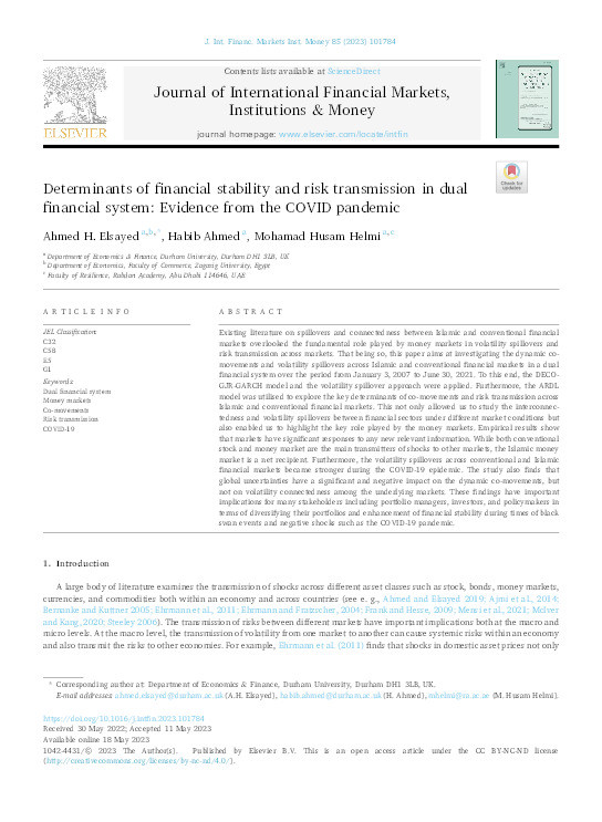 Determinants of financial stability and risk transmission in dual financial system: Evidence from the COVID pandemic Thumbnail