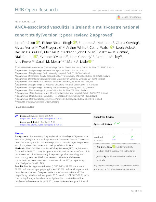 ANCA-associated vasculitis in Ireland: a multi-centre national cohort study Thumbnail