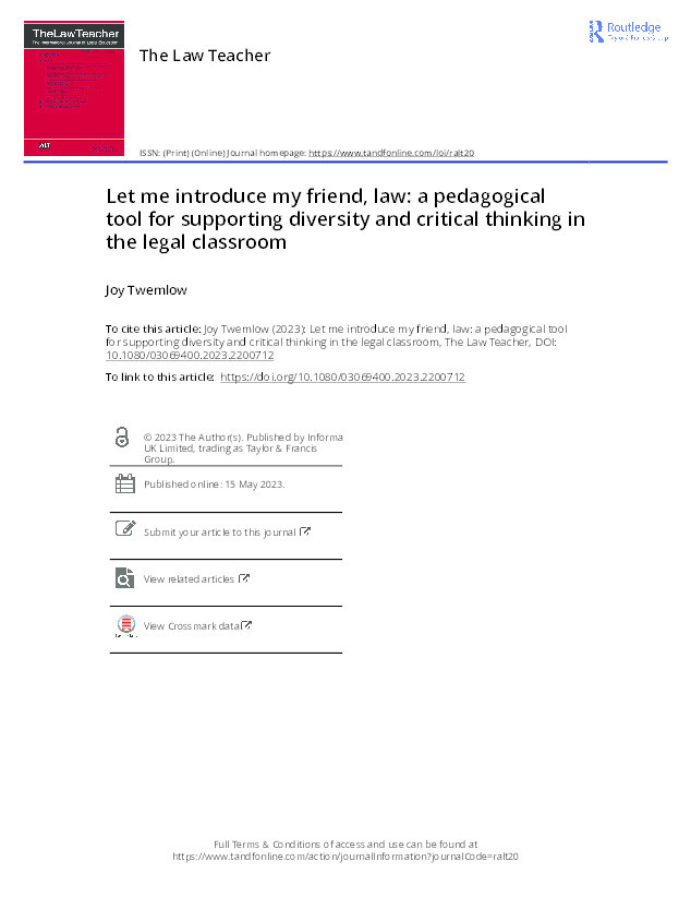 Let me introduce my friend, law: a pedagogical tool for supporting diversity and critical thinking in the legal classroom Thumbnail