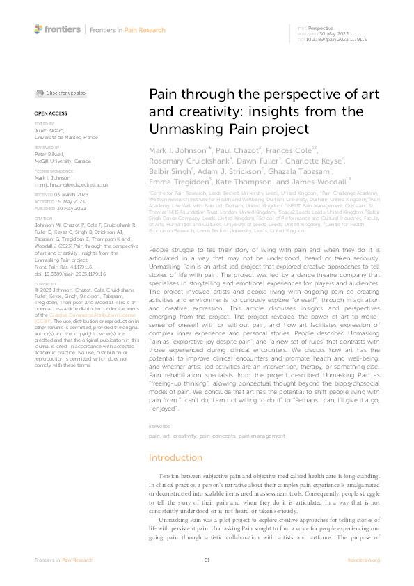 Pain through the perspective of art and creativity: insights from the Unmasking Pain project Thumbnail