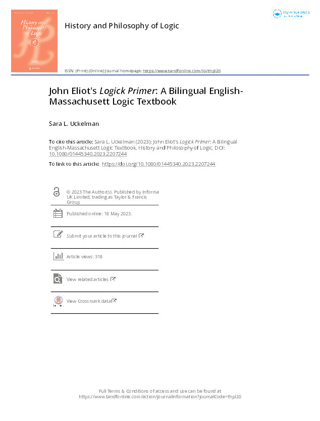 John Eliot's Logick Primer: A bilingual English-Massachusett logic textbook Thumbnail