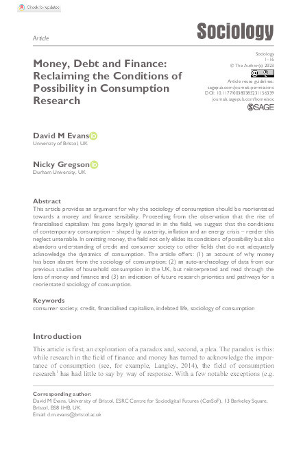 Money, Debt and Finance: Reclaiming the Conditions of Possibility in Consumption Research Thumbnail