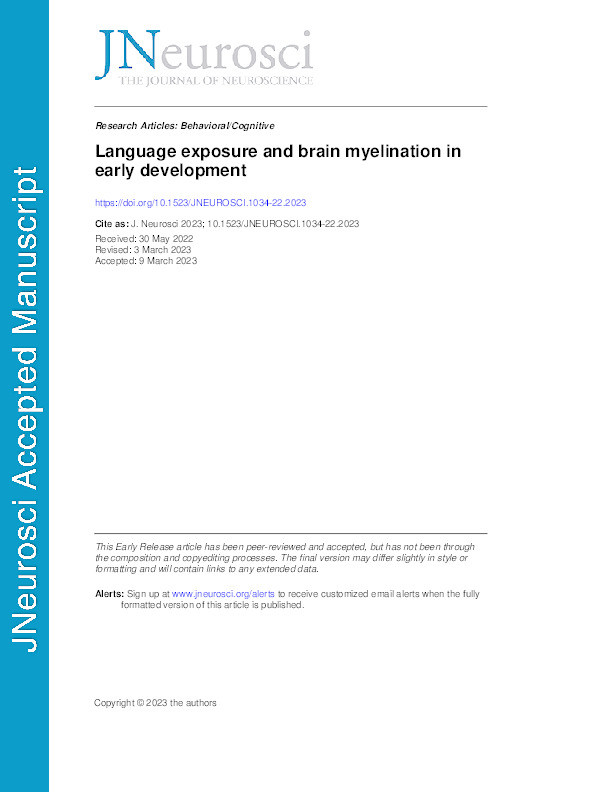 Language exposure and brain myelination in early development Thumbnail