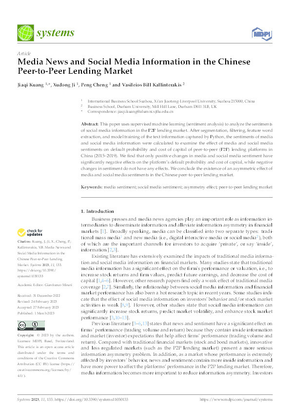 Media News and Social Media Information in the Chinese Peer-to-Peer Lending Market Thumbnail