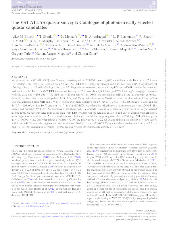 The VST ATLAS quasar survey I: Catalogue of photometrically selected quasar candidates Thumbnail