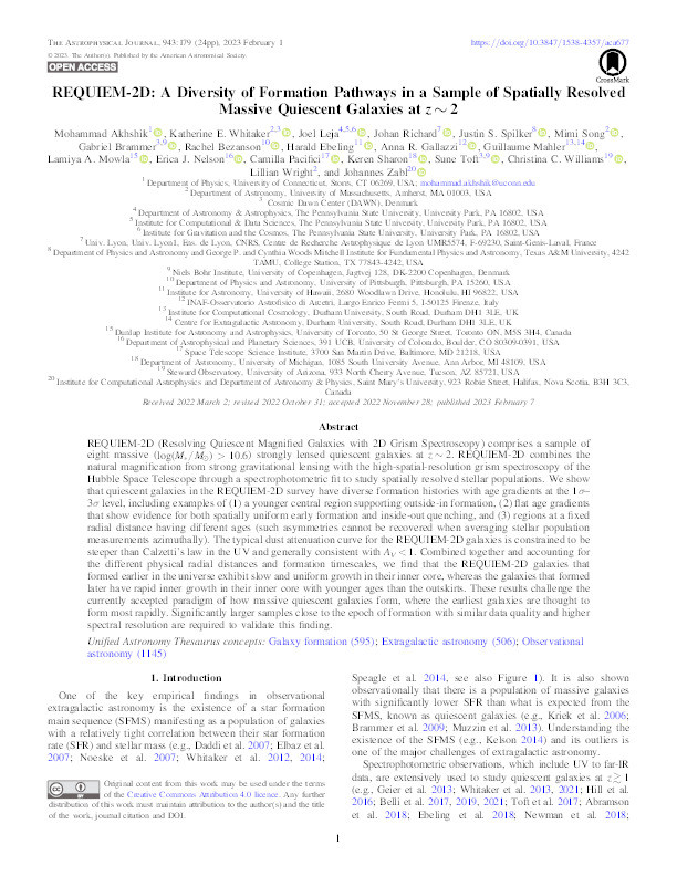 REQUIEM-2D: A Diversity of Formation Pathways in a Sample of Spatially Resolved Massive Quiescent Galaxies at z ∼ 2 Thumbnail