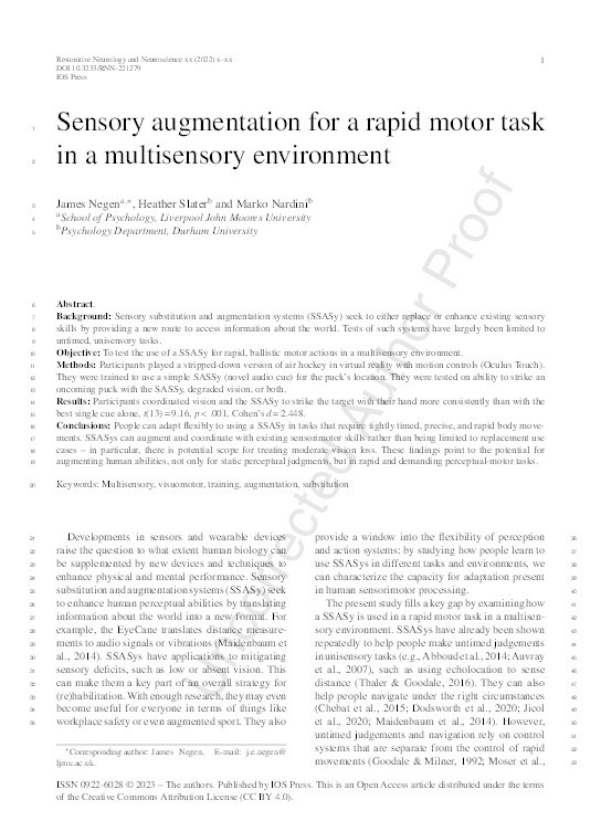 Sensory Augmentation for a Rapid Motor Task in a Multisensory Environment Thumbnail