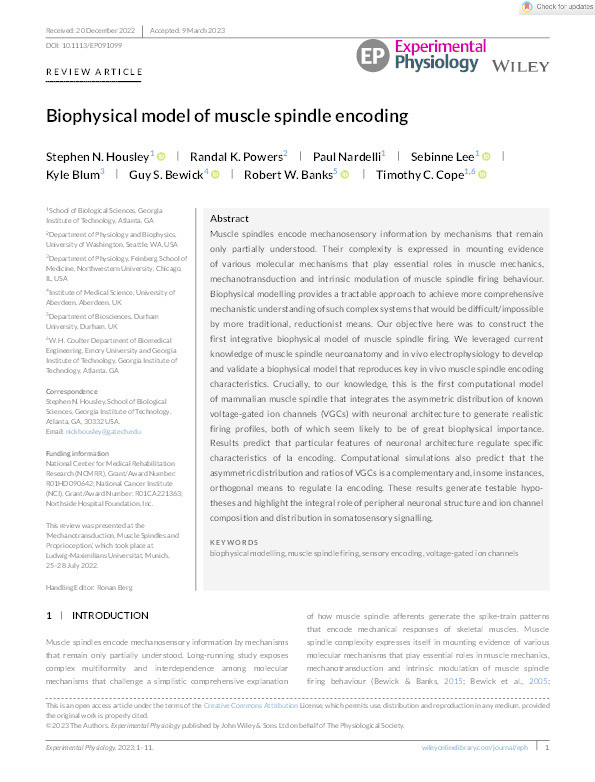 Biophysical model of muscle spindle encoding Thumbnail