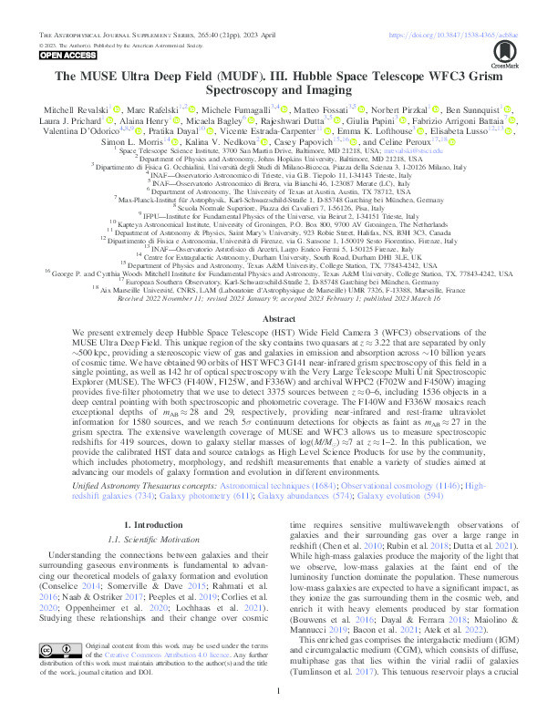 The MUSE Ultra Deep Field (MUDF). III. Hubble Space Telescope WFC3 Grism Spectroscopy and Imaging Thumbnail