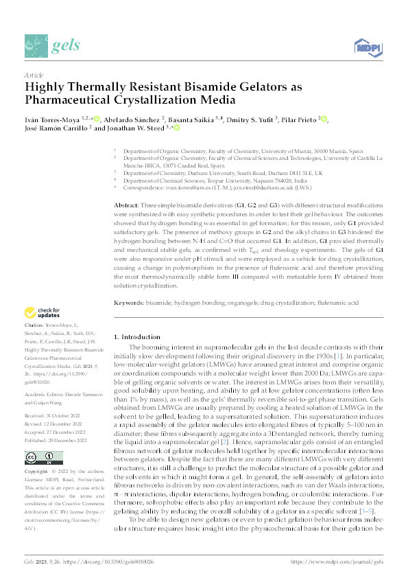 Highly Thermally Resistant Bisamide Gelators as Pharmaceutical Crystallization Media Thumbnail