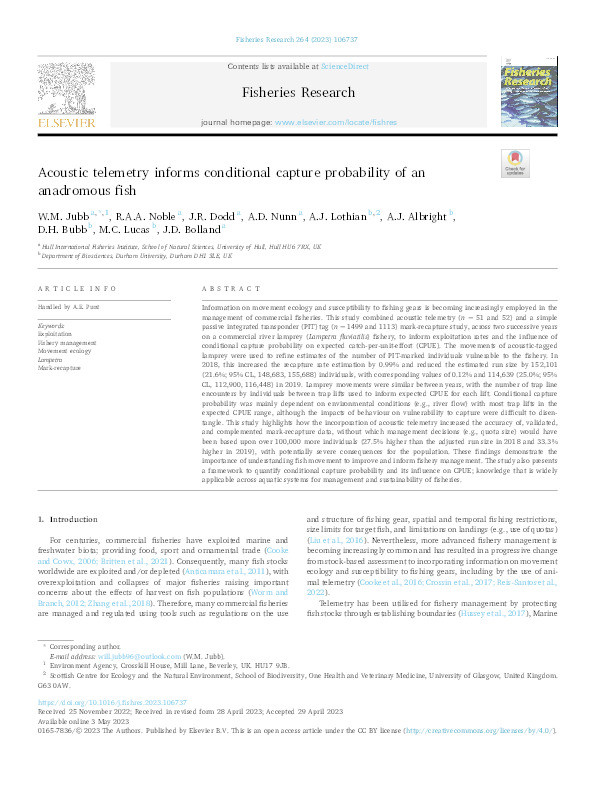 Acoustic telemetry informs capture susceptibility of an anadromous fish Thumbnail