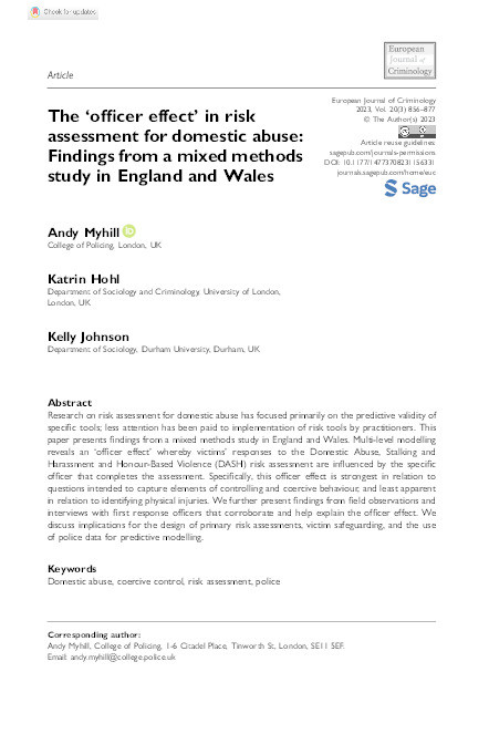 The ‘officer effect’ in risk assessment for domestic abuse: Findings from a mixed methods study in England and Wales Thumbnail