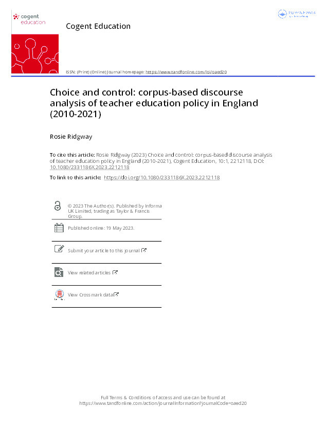 Choice and control: corpus-based discourse analysis of teacher education policy in England (2010-2021) Thumbnail