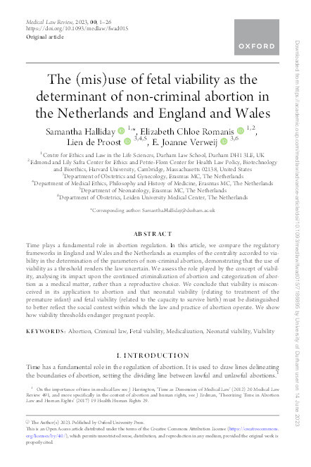 The (mis)use of fetal viability as the determinant of non-criminal abortion in the Netherlands and England and Wales Thumbnail