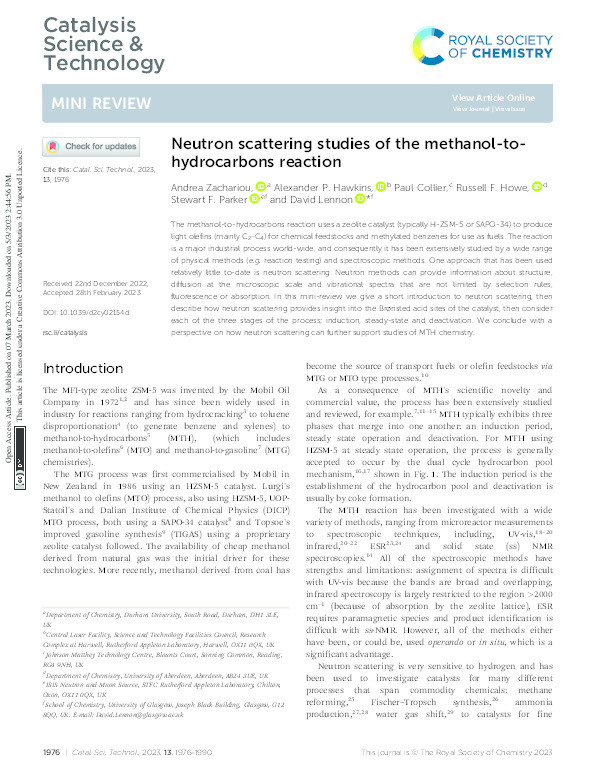 Neutron scattering studies of the methanol-to-hydrocarbons reaction Thumbnail