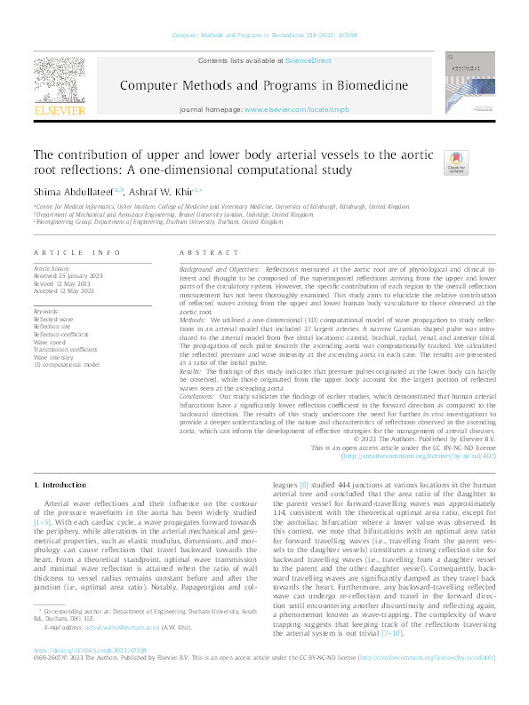 The contribution of upper and lower body arterial vessels to the aortic root reflections: A one-dimensional computational study Thumbnail