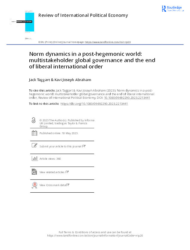 Norm dynamics in a post-hegemonic world: multistakeholder global governance and the end of liberal international order Thumbnail
