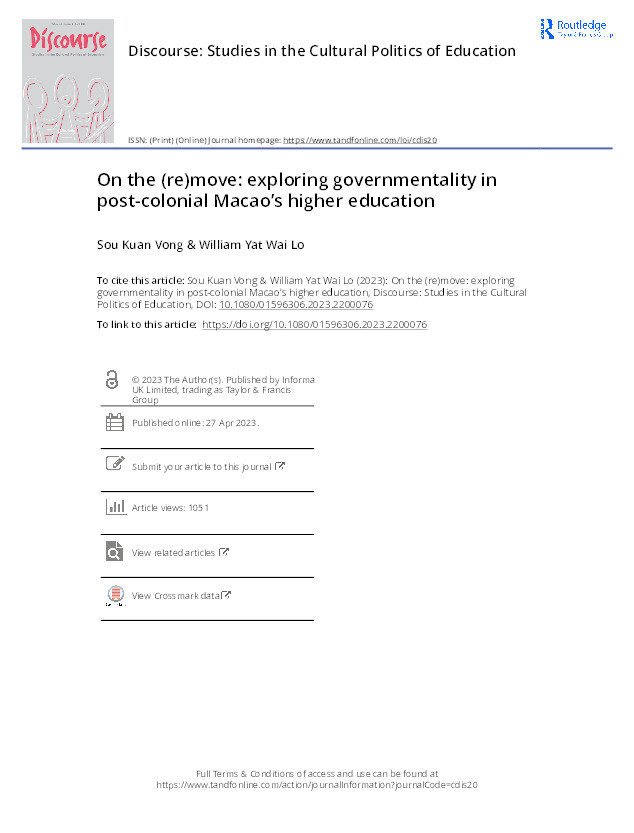 On the (re)move: exploring governmentality in post-colonial Macao’s higher education Thumbnail