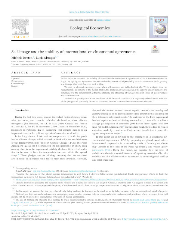 Self-image and the Stability of International Environmental Agreements Thumbnail