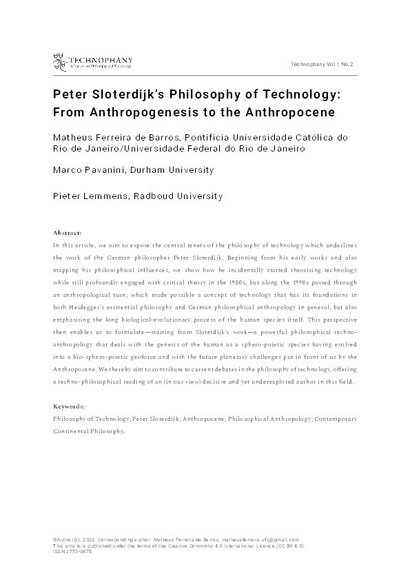 Peter Sloterdijk’s Philosophy of Technology: From Anthropogenesis to the Anthropocene Thumbnail