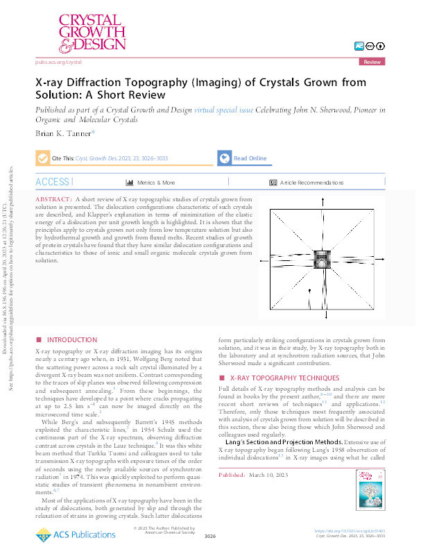 X-ray Diffraction Topography (Imaging) of Crystals Grown from Solution: A Short Review Thumbnail