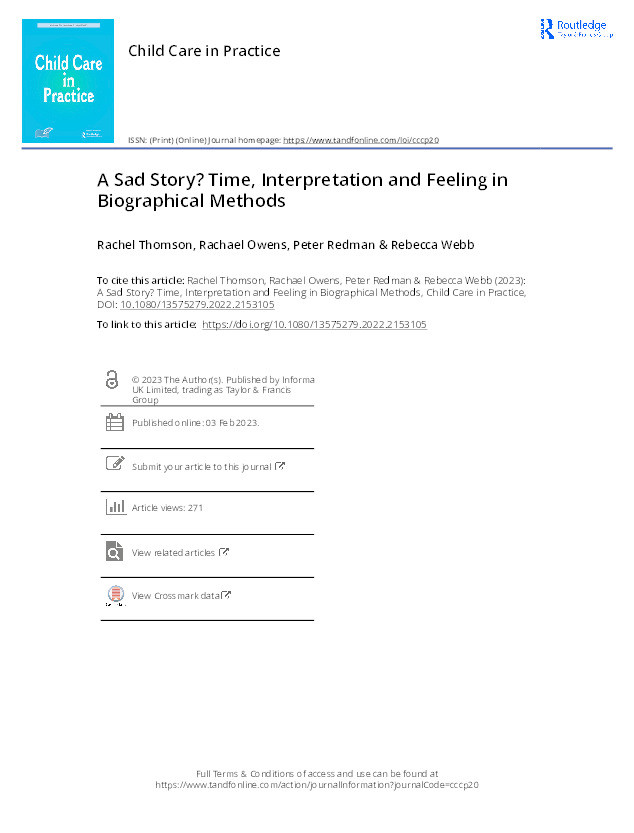 A Sad Story? Time, Interpretation and Feeling in Biographical Methods Thumbnail