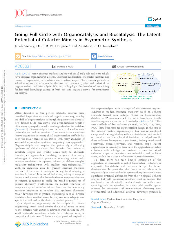 Going Full Circle with Organocatalysis and Biocatalysis: The Latent Potential of Cofactor Mimics in Asymmetric Synthesis Thumbnail