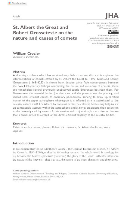 St. Albert the Great and Robert Grosseteste on the nature and causes of comets Thumbnail