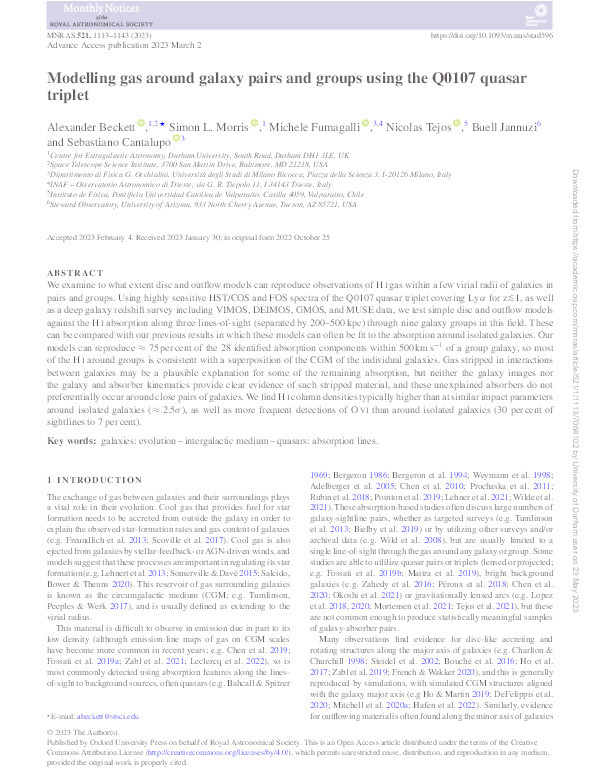 Modelling gas around galaxy pairs and groups using the Q0107 quasar triplet Thumbnail