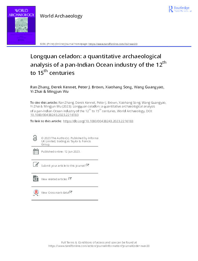 Longquan celadon: a quantified archaeological analysis of a pan-Indian Ocean industry of the 12th to 15th centuries Thumbnail