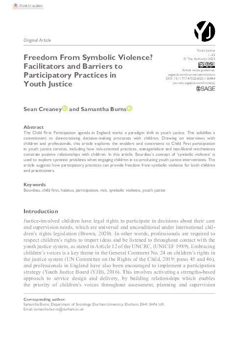 Freedom From Symbolic Violence? Facilitators and Barriers to Participatory Practices in Youth Justice Thumbnail
