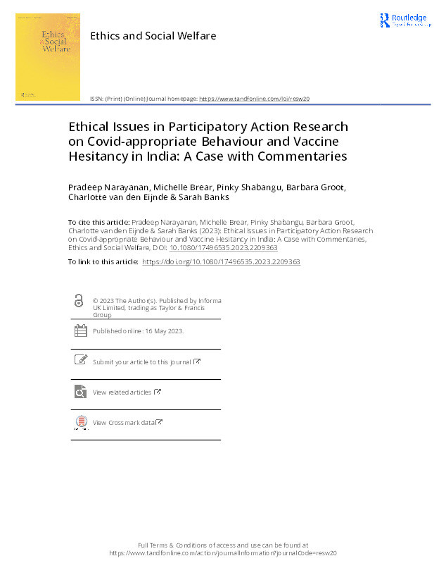 Ethical Issues in Participatory Action Research on Covid-appropriate Behaviour and Vaccine Hesitancy in India: A Case with Commentaries Thumbnail