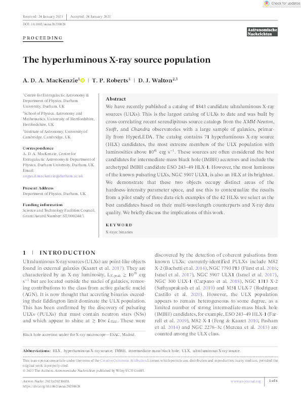 The hyperluminous X‐ray source population Thumbnail