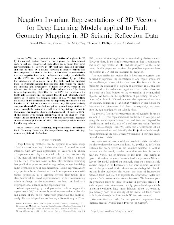 Negation Invariant Representations of 3D Vectors for Deep Learning Models applied to Fault Geometry Mapping in 3D Seismic Reflection Data Thumbnail