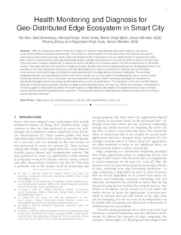 Health Monitoring and Diagnosis for Geo-Distributed Edge Ecosystem in Smart City Thumbnail