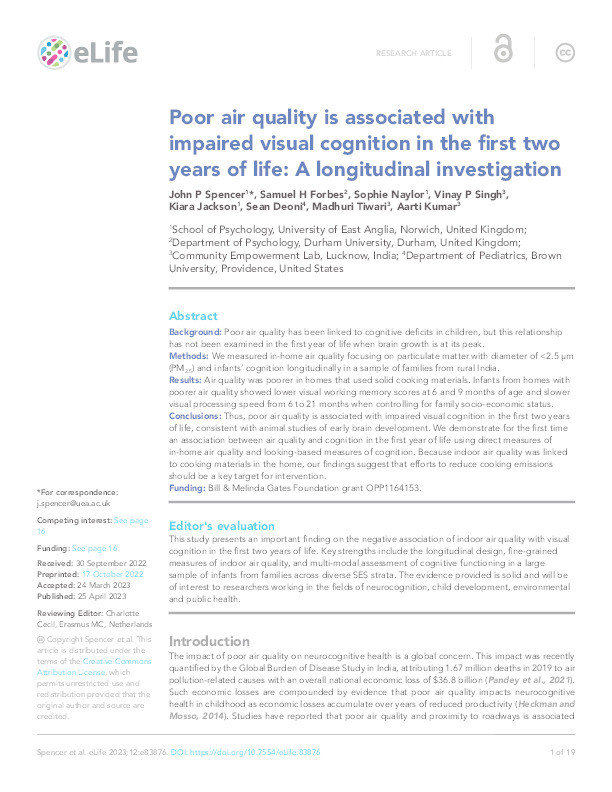 Poor air quality is associated with impaired visual cognition in the first two years of life: A longitudinal investigation Thumbnail