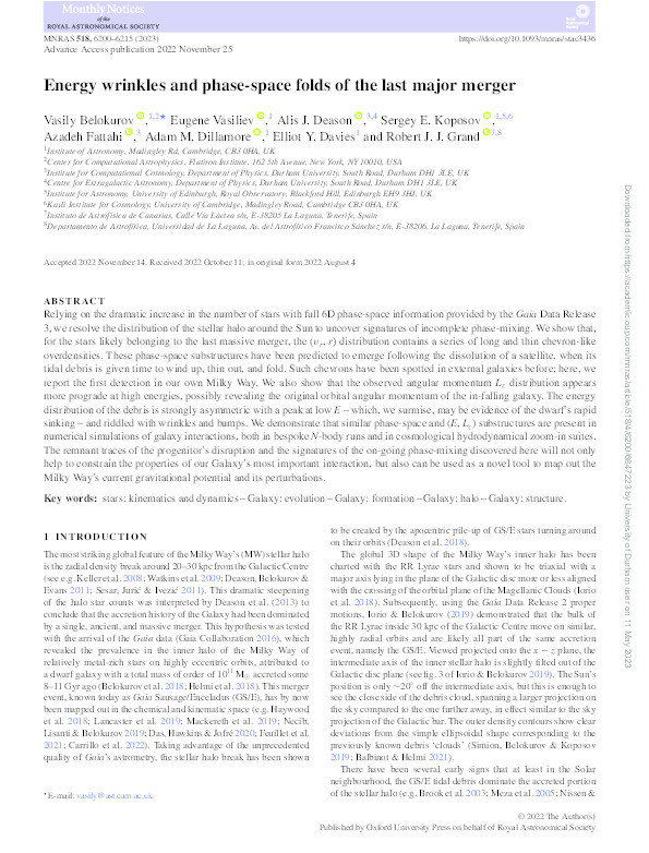 Energy wrinkles and phase-space folds of the last major merger Thumbnail