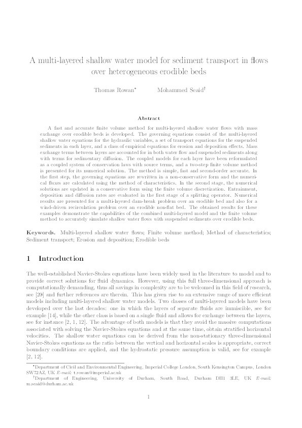 A multilayered shallow water model for sediment transport in flows over heterogeneous erodible beds Thumbnail