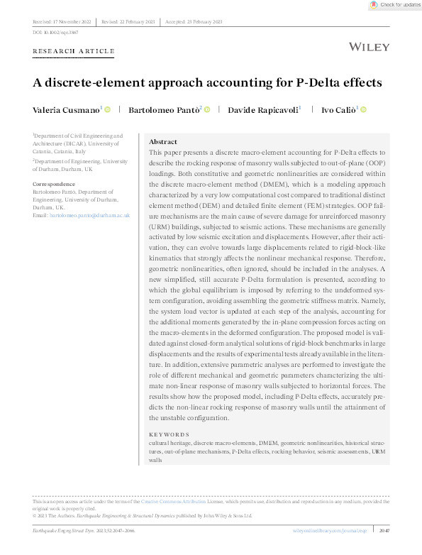 A discrete‐element approach accounting for P‐Delta effects Thumbnail