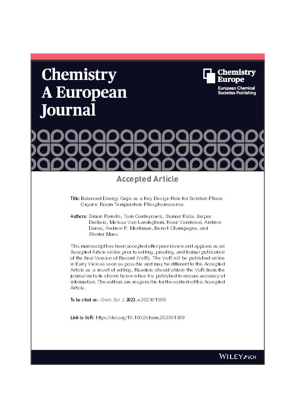 Balanced Energy Gaps as a Key Design Rule for Solution‐Phase Organic Room Temperature Phosphorescence Thumbnail